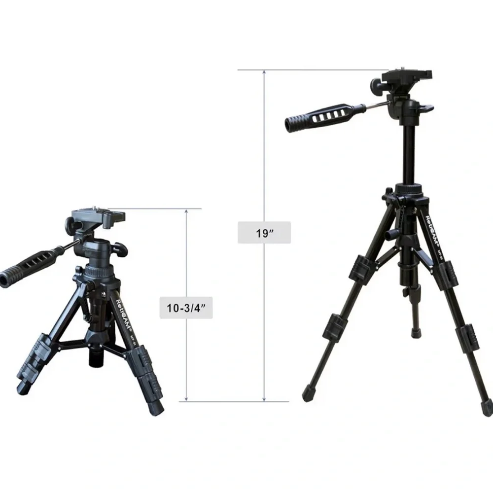 abletop Tripod with 3-Way Pan/Tilt Head, Quick Release Plate Black
